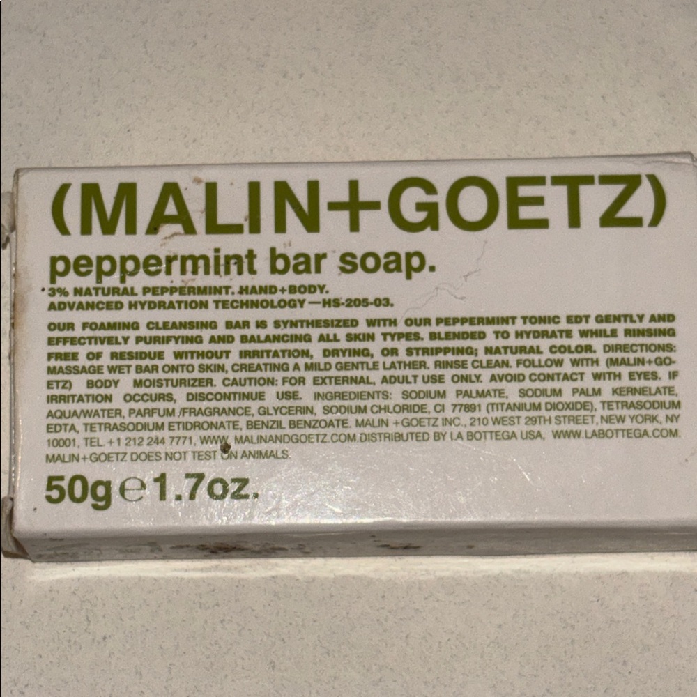 NEW Malin+Goetz Peppermint Travel Soap Bar 1.7 oz